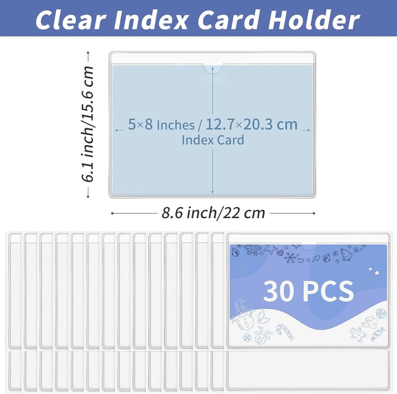 Aixoom 30 Pcs Clear Index Card Pockets, Self-Adhesive Label Pocket for Replaceable Labels with Top Opening, Ideal Index Card Holder for 5x8 Inch Photos, Notes - Image 2